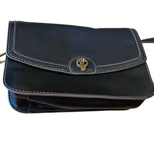 FOSSIL Ainsley Flap Closure Crossbody in Medium Black Leather Bag Purse